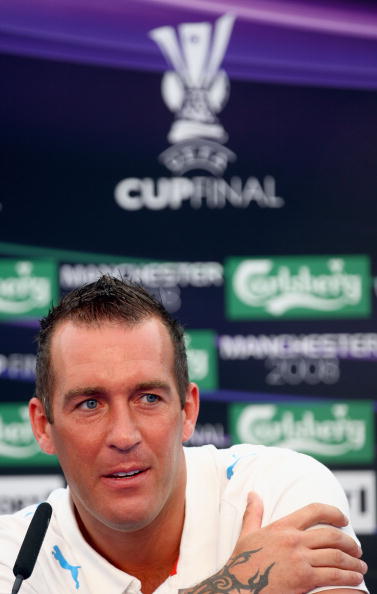 Fernando Ricksen of Zenit St. Petersburg looks on during the Zenit St. Petersburg press conference ahead of the UEFA Cup Final at the City of Manchester Stadium in Manchester, England on May 13, 2008. ( Laurence Griffiths/Getty Images)