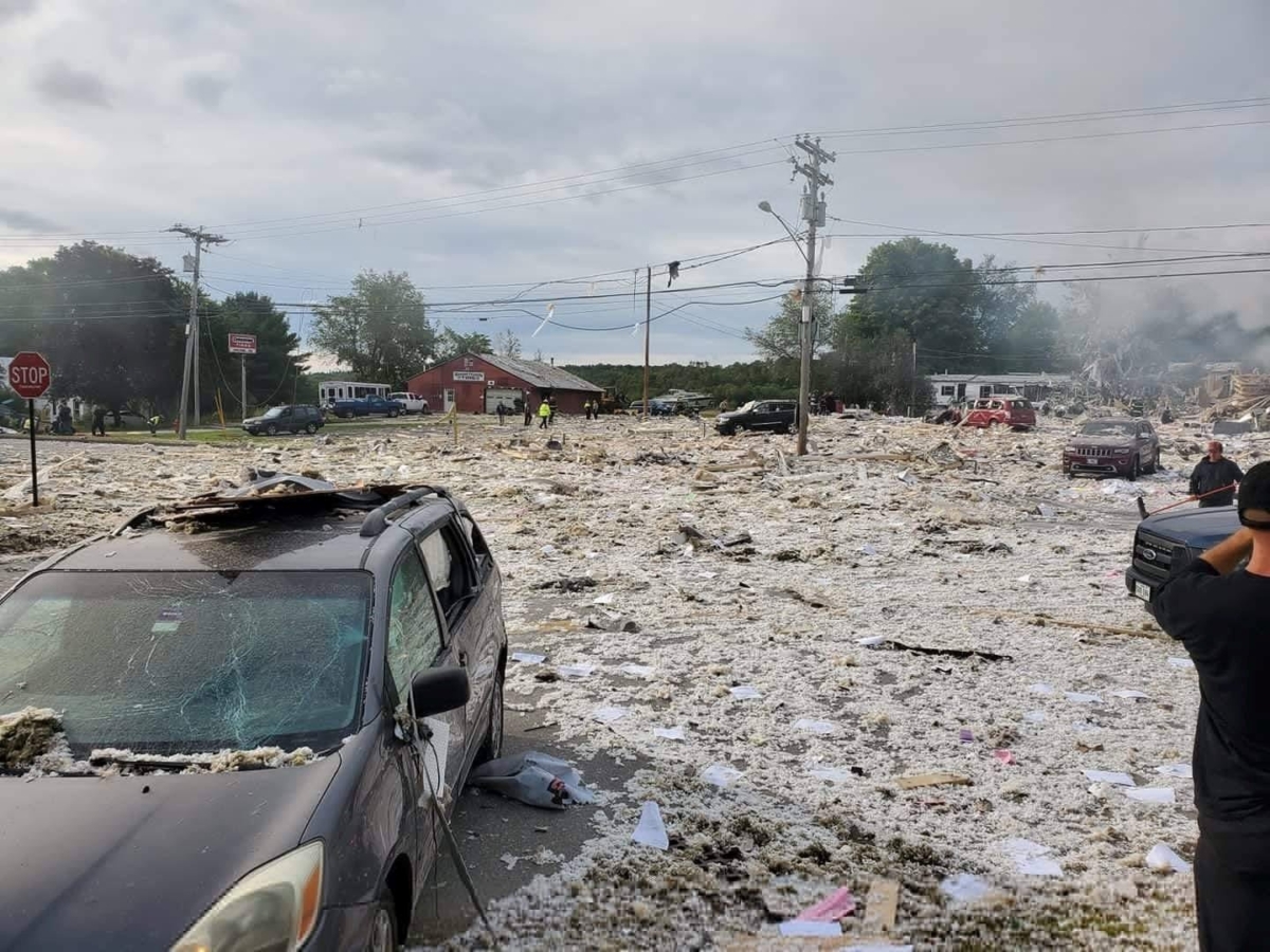 A propane explosion levels a building in Farmington, Maine on Sept. 16, 2019. (Courtesy of Jacob Gage)
