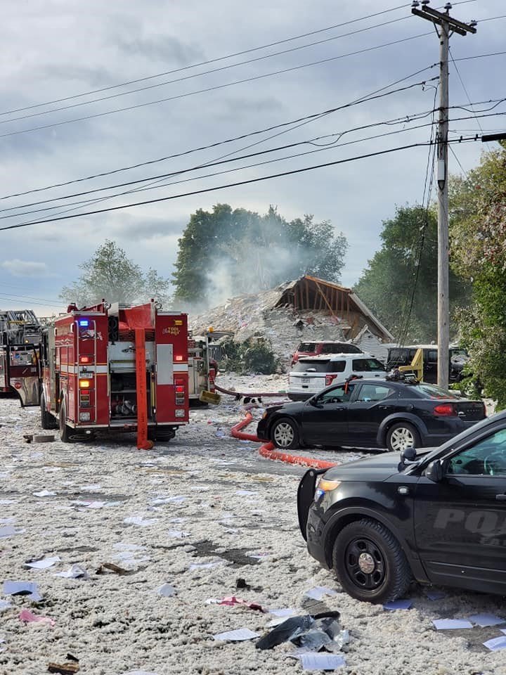 A propane explosion levels a building in Farmington, Maine on Sept. 16, 2019. (Courtesy of Jacob Gage)