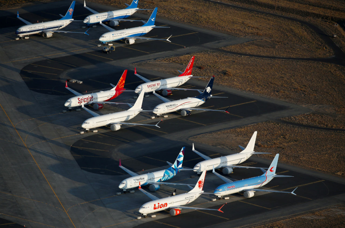 An aerial photo shows Boeing 737 MAX aircraft at Boeing facilities at the Grant County International Airport in Moses Lake, Washington on Sept. 16, 2019. (Lindsey Wasson/Reuters/File Photo)