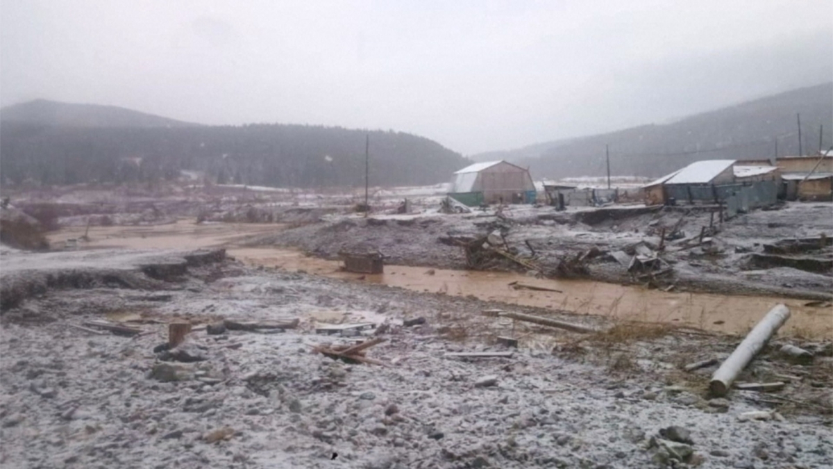 Accident scene following a dam failure in the Krasnoyarsk region, Russia on Oct. 19, 2019. (Still image from video via Reuters)