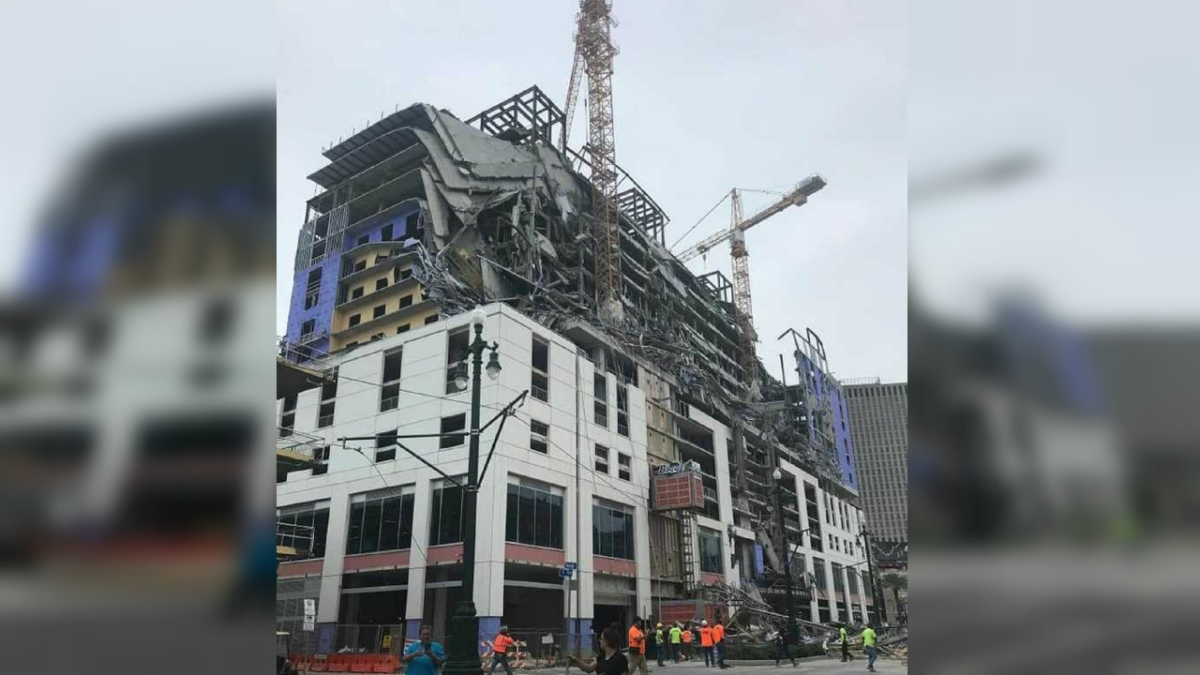 The Hard Rock Hotel, which was under construction, after a fatal partial collapse in New Orleans, La., on Oct. 12, 2019. (Courtesy of WDSU)