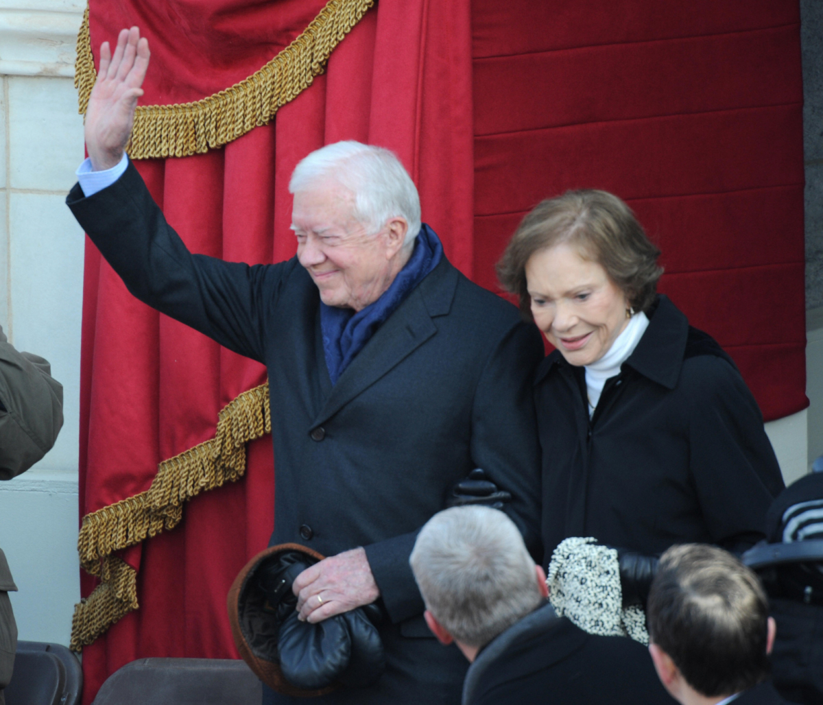 Former president Jimmy Carter and wife Rosayln arrive at the inauguration of Barack Obama as the 44th President of the United States of America on the West Front of the Capitol in Washington on Jan. 20, 2009. (Tim Sloan/AFP/Getty Images)