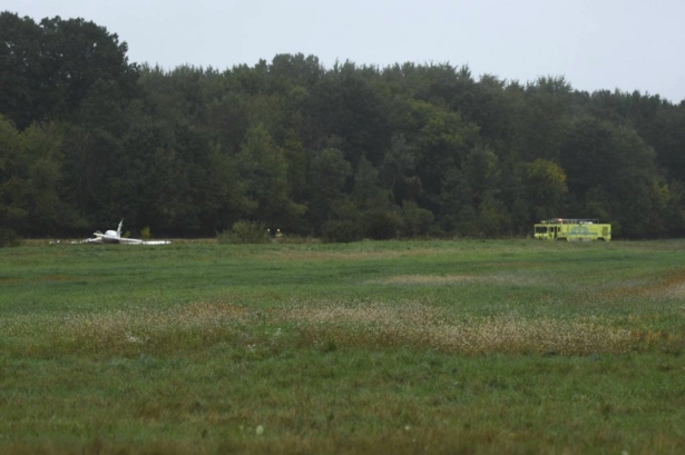 The site just west of Capital Region International Airport where a small plane crashed on Oct. 3, 2019. (Matthew Dae Smith/Lansing State Journal via AP)