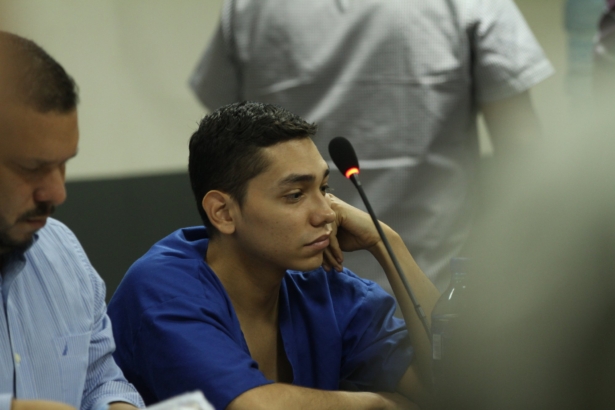 Lawyer Eduardo Rubi (L), appears in court with his client Nicaraguan Orlando Tercero in Managua, Nicaragua, on Oct. 11, 2019. (Oscar Duarte/AP Photo)