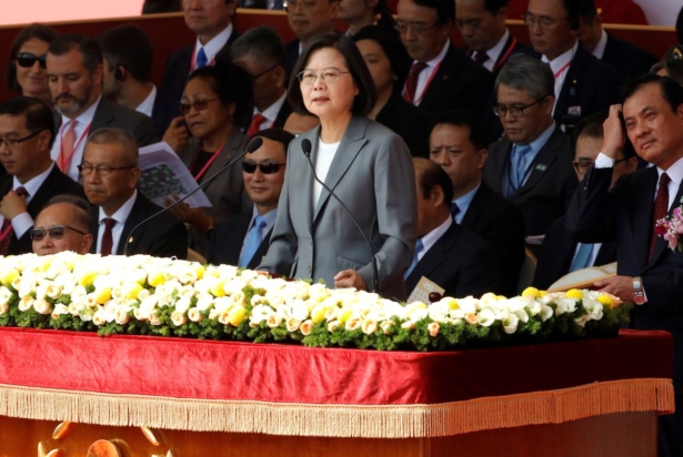 Taiwan's President Tsai Ing-wen speaks during the National Day celebrations in front of the Presidential Palace in Taipei, Taiwan on Oct. 10, 2019. (Eason Lam/Reuters)