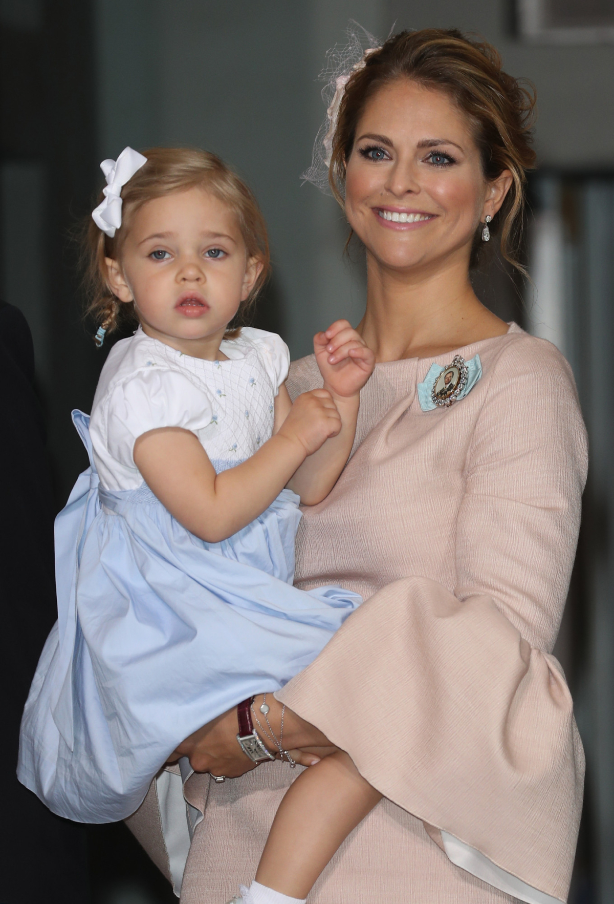 Princess Madeleine of Sweden and Princess Leonore of Sweden are seen after the christening of Prince Oscar of Sweden at Royal Palace of Stockholm on May 27, 2016 in Stockholm, Sweden. (Photo by Andreas Rentz/Getty Images)