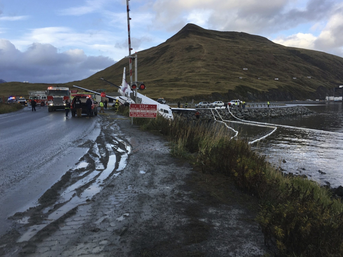 A commuter airplane has crashed near the airport in a small Alaska community on the Bering Sea on Oct. 17, 2019, in Unalaska, Alaska. (Jim Paulin via AP)