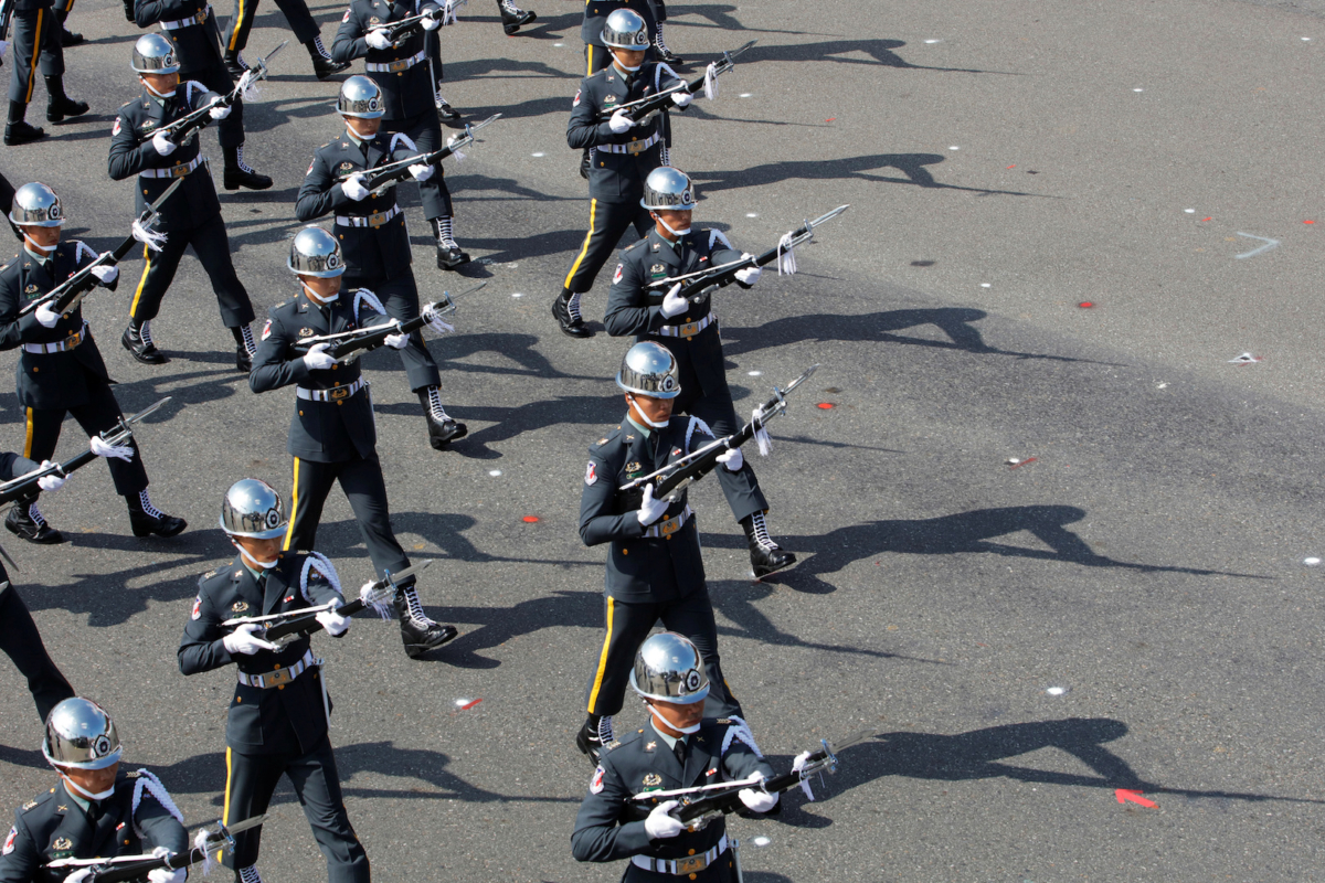 Military honor guards perform during the National Day celebrations in front of the Presidential Palace in Taipei, Taiwan on Oct. 10, 2019. (Eason Lam/Reuters)