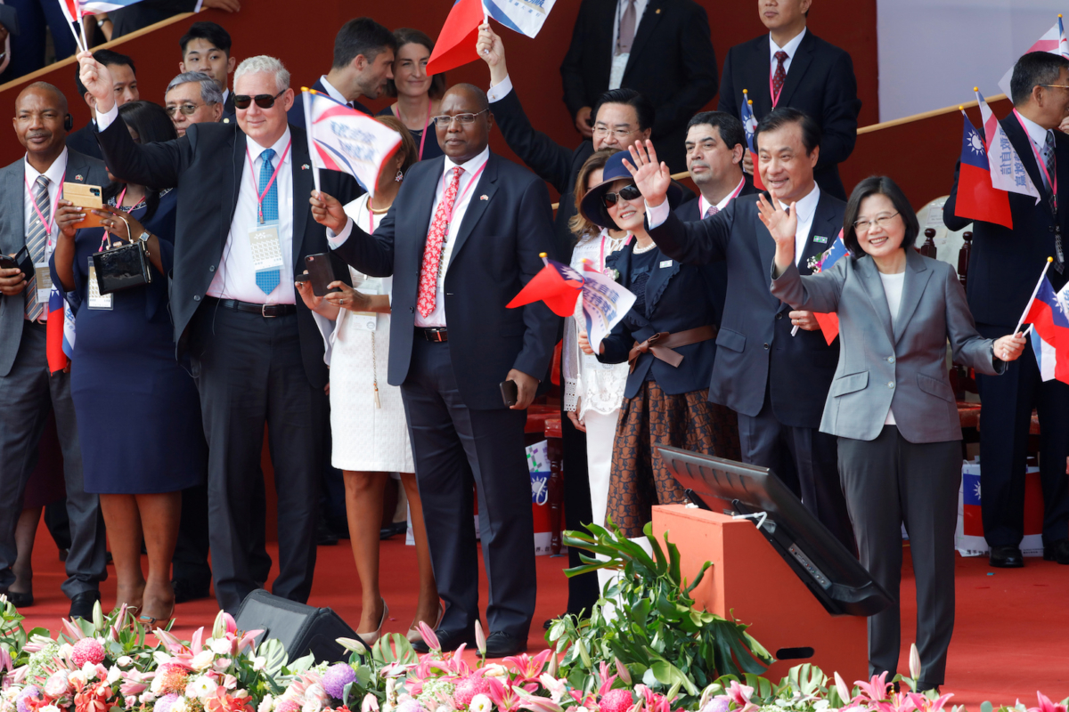 Taiwan's President Tsai Ing-wen waves her hand to participants during the National Day celebrations in front of the Presidential Palace in Taipei, Taiwan on Oct. 10, 2019. (Eason Lam/Reuters)