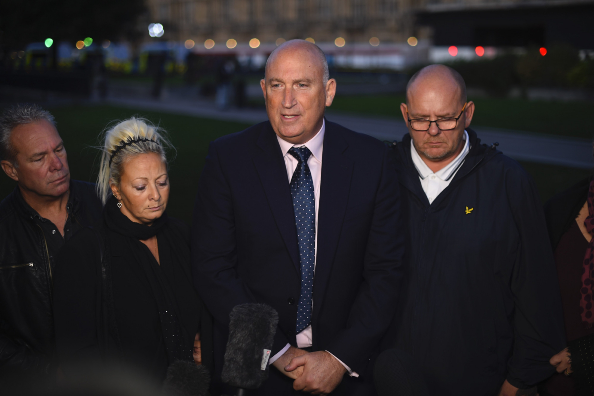 Family spokesman Radd Seiger speaks to the media on behalf of the parents of Harry Dunn, Tim Dunn and Charlotte Charles, after meeting with Foreign Secretary Dominic Raab in London, England, on Oct. 9, 2019. (Peter Summers/Getty Images)