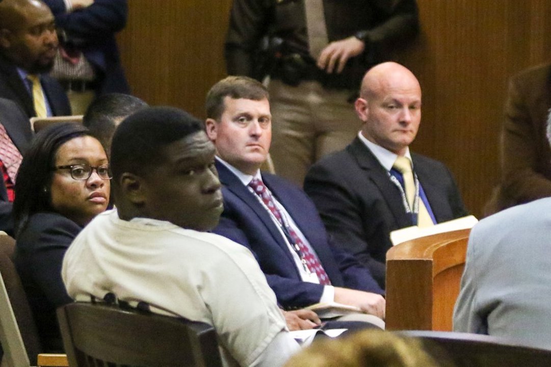 Ibrahim Yazeed, second left, appears in court for a hearing on the disappearance of college student Aniah Blanchard, on Wednesday, in Opelika, Ala.,on Nov. 20, 2019. (Hannah Lester/Opelika-Auburn News via AP)