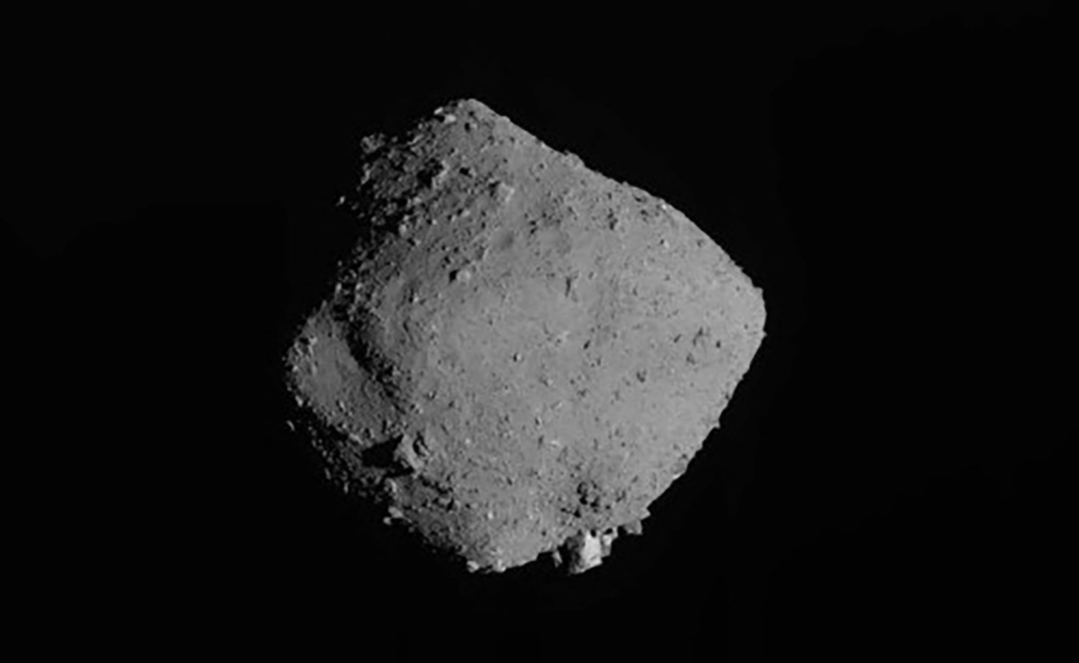 This image released on Nov. 13, 2019, by the Japan Aerospace Exploration Agency (JAXA), shows asteroid Ryugu taken by Japan’s Hayabusa2 spacecraft. (JAXA via AP)