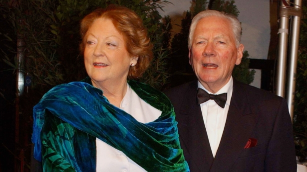 Kathleen Watkins and Gay Byrne attend the Irish Film And Television Awards 2005 at the RDS in Dublin, Ireland on Nov. 5, 2005. (Showbiz Ireland/Getty Images)