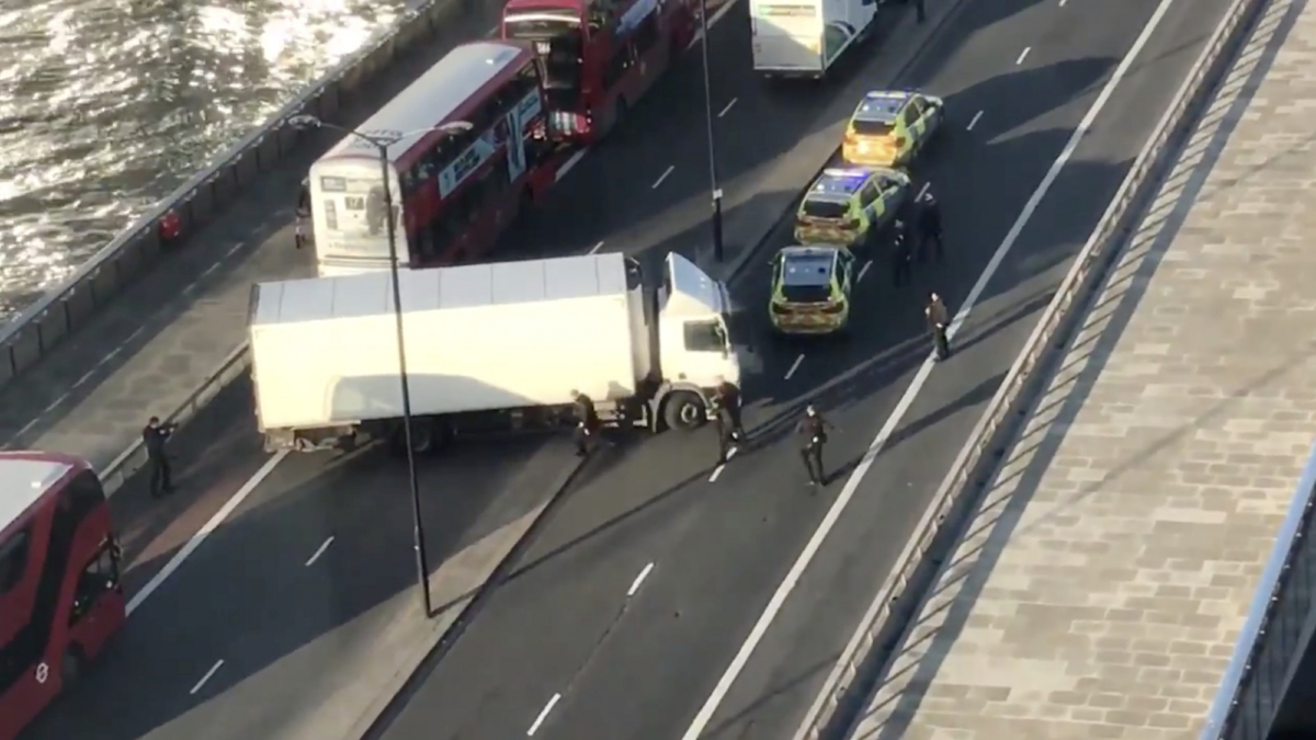 The scene on London Bridge in the aftermath of a reported shooting, in London, Britain on Nov. 29, 2019 in this still image obtained from a social media video. (Luke Poulton via Reuters)