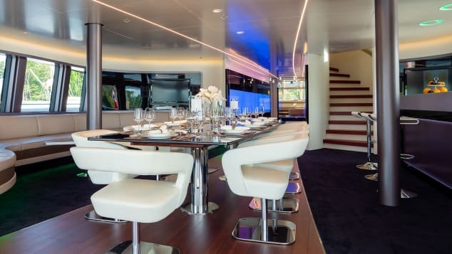 The futuristic vessel has one master cabin and four guest cabins, which can accommodate up to 10 guests. (Courtesy Camper & Nicholsons Int)