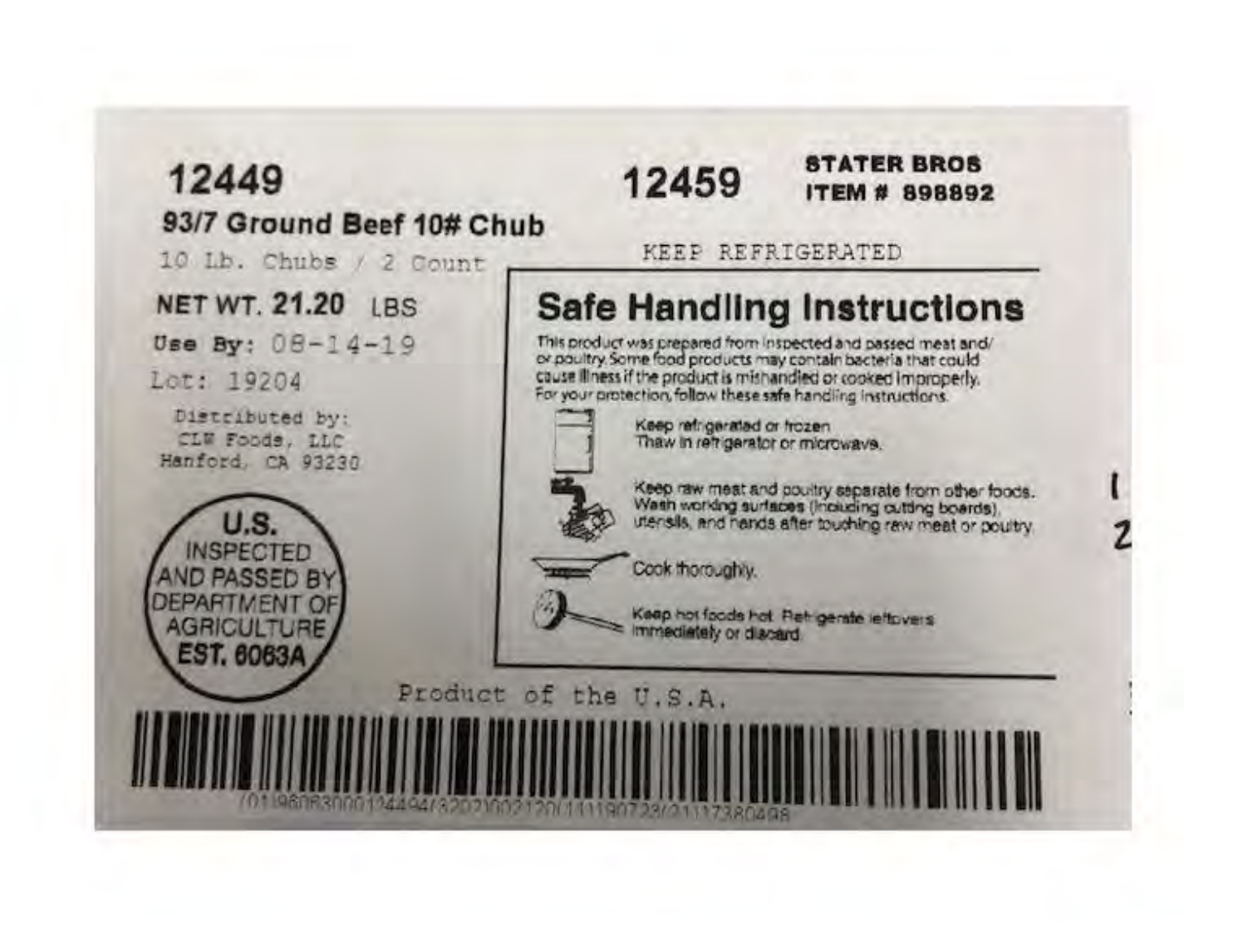 ground beef- central valley meats co. - recall