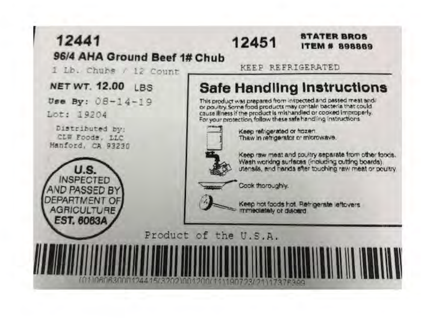 ground beef- central valley meats co. - recall