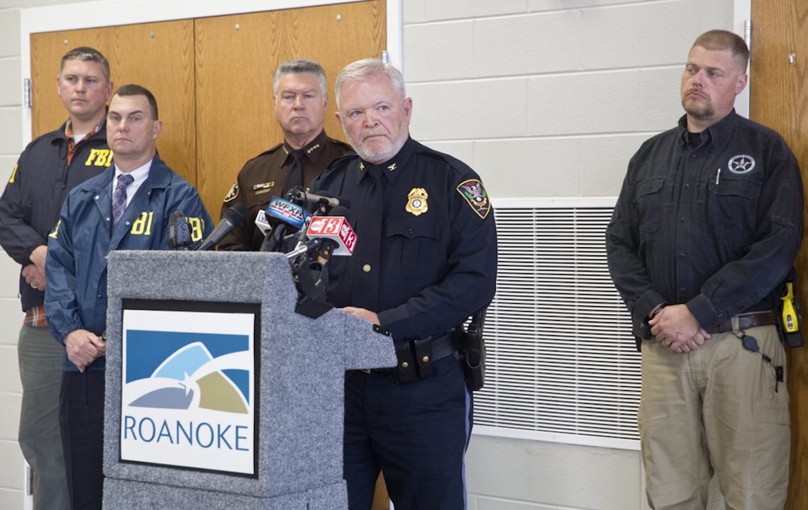 Roanoke Police Chief Tim Jones, addresses a press conference at Virginia Heights Elementary School,in Roanoke, Va., on Nov. 14, 2019.(Stephanie Klein-Davis/The Roanoke Times via AP)