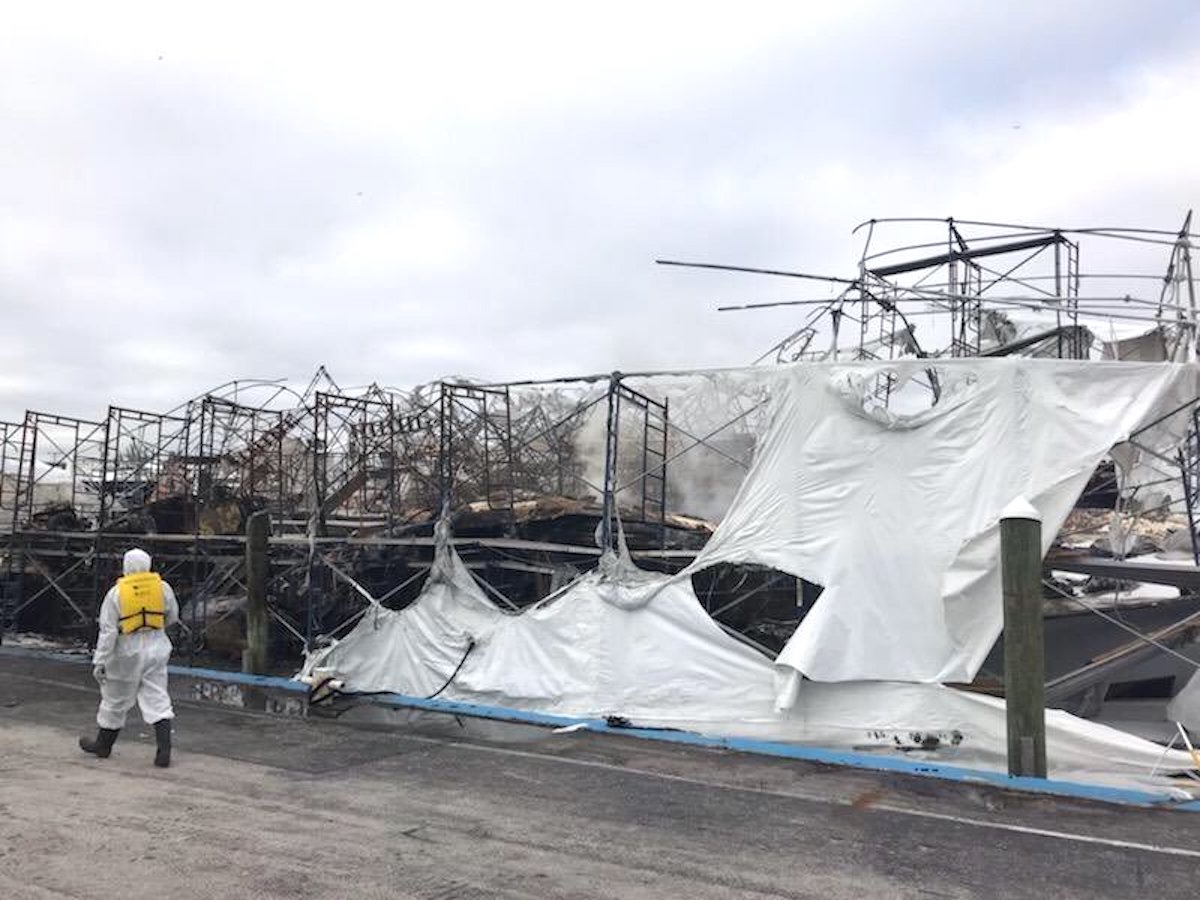 Two multimillion-dollar yachts were destroyed in a fire in Florida on Nov. 16, 2019. (Courtesy of Fort Lauderdale Fire Rescue)