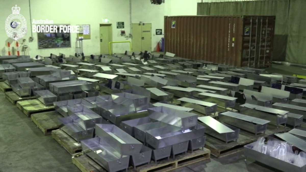 Still image from an Australian Border Force handout video released on December 17, 2019 shows some of the 200 aluminium barbeques used to smuggle 645kg of MDMA, in Sydney, Australia July 2019. (AUSTRALIAN BORDER FORCE/Handout via REUTERS)