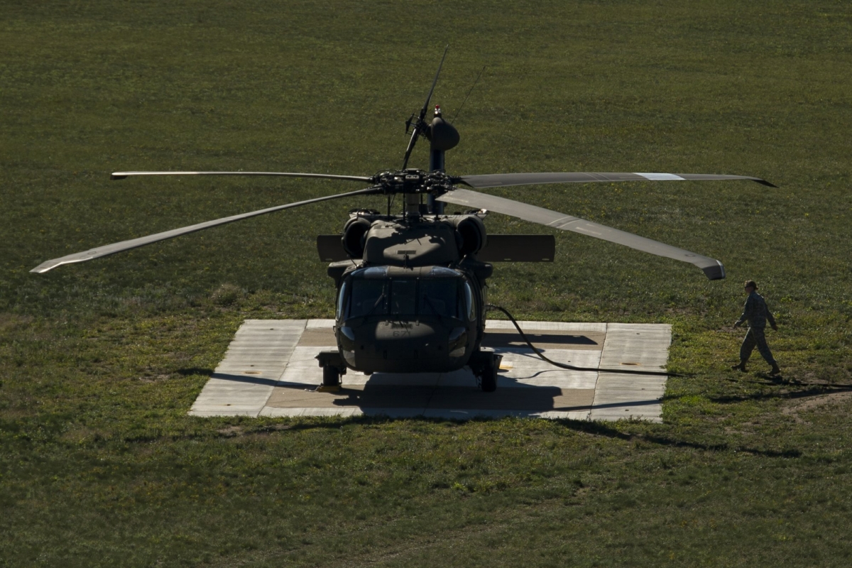 A Black Hawk helicopter was refueled at Camp Ripley in in northern Minnesota on Aug. 25, 2015. (Aaron Lavinsky/Star Tribune via AP)