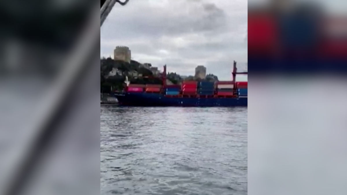 View of the Liberian-flagged cargo ship "Songa Iridum" which has run aground in Istanbul's Bosphorus Strait in Turkey on Dec. 27, 2019. (Emre Keskinkurt via Reuters)