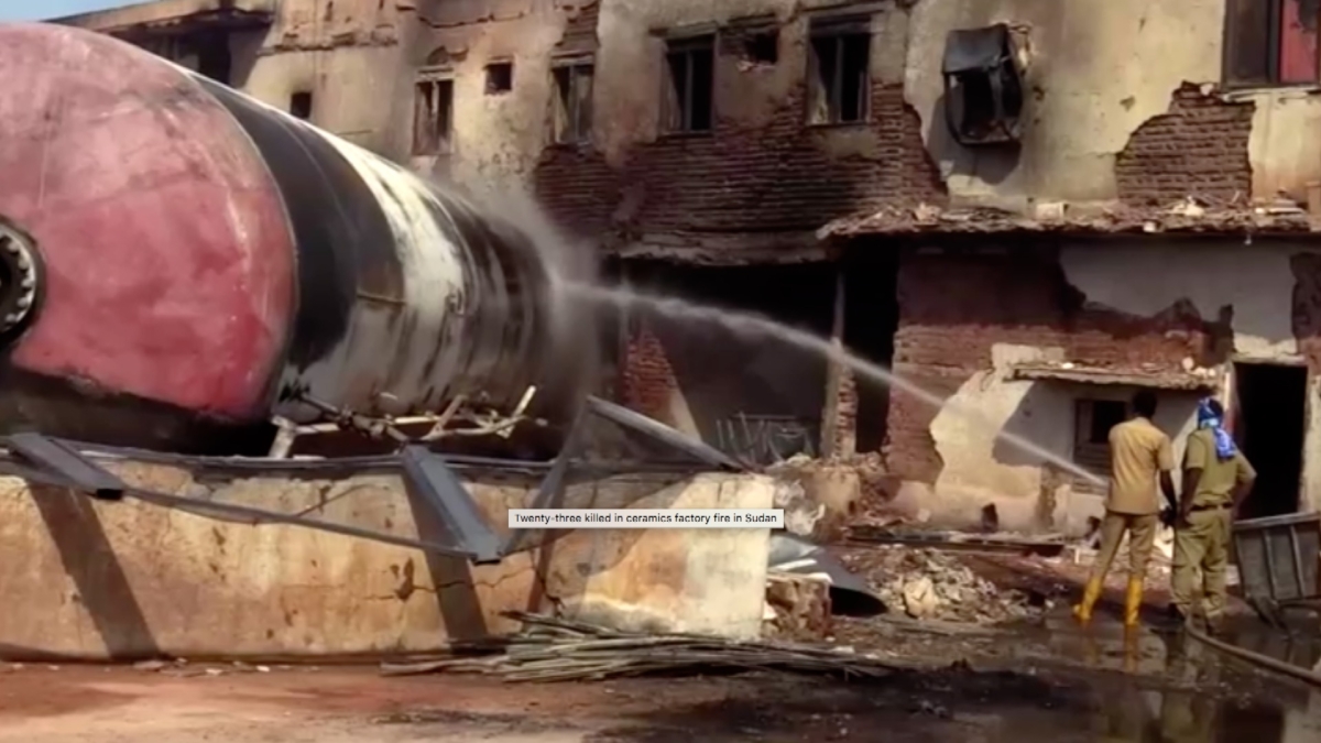 Fire completely destroyed ceramics factory in the Sudanese capital Khartoum on Dec. 3, 2019. (Screenshot/Reuters)