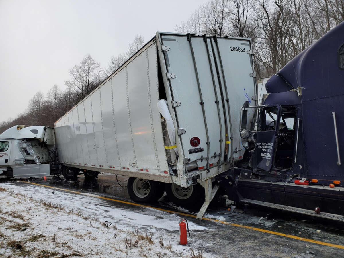 Vehicle pile-up on I-80 in White Deer Township as blinding snow made the highway slick on Dec. 19, 2019. (Courtesy of Mifflinburg Hose Company)