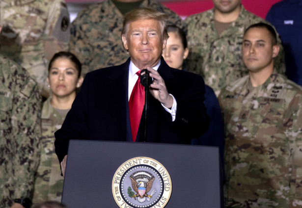 President Donald Trump speaks at the signing ceremony for S.1709, The National Defense Authorization Act for Fiscal Year 2020 in Joint Base Andrews, Md., on Dec. 20, 2019. (Tasos Katopodis/Getty Images)