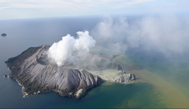 White Island after its volcanic eruption in New Zealand. The island is frequented by tourists and a number of people are missing and injured after the blast on Dec. 9, 2019. (George Novak/New Zealand Herald via AP)