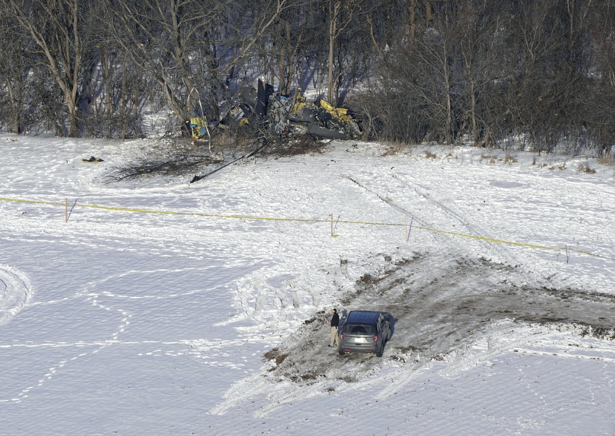 The crash site of a Minnesota National Guard Blackhawk helicopter, near Kimball, Minn., on Dec. 6, 2019. (Brian Peterson/Star Tribune via AP)