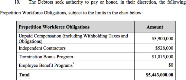 An overview of Celadon owes to its employees. (US Bankruptcy filing)