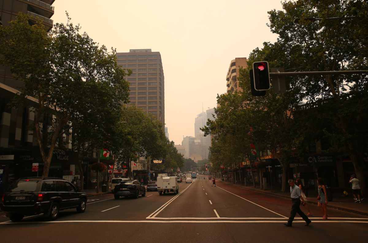 Smoke haze is seen looking west down Oxford St in Sydney, Australia on Dec. 05, 2019. (Don Arnold/Getty Images)