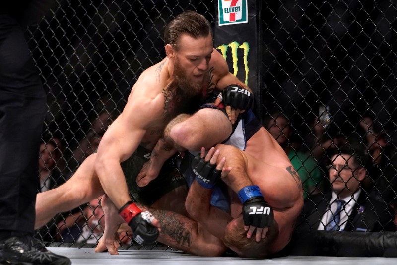 Conor McGregor fights in action against Donald Cerrone in Las Vegas, Nev., on Jan. 18, 2020. (Mike Blake/Reuters)