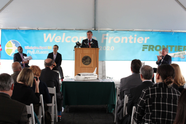Delaware Governor John Carney welcomed Frontier Airlines back to the state, in a file photo. (Governor John Carney/Twitter)