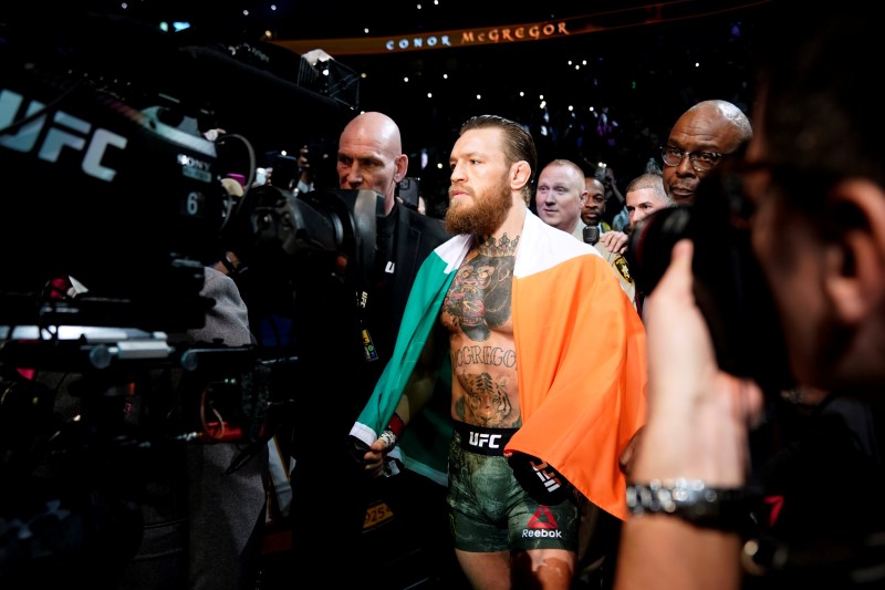 Conor McGregor enters the arena before his fight against Donald Cerrone, in Las Vegas, Nev., on Jan. 18, 2020. (Mike Blake/Reuters)