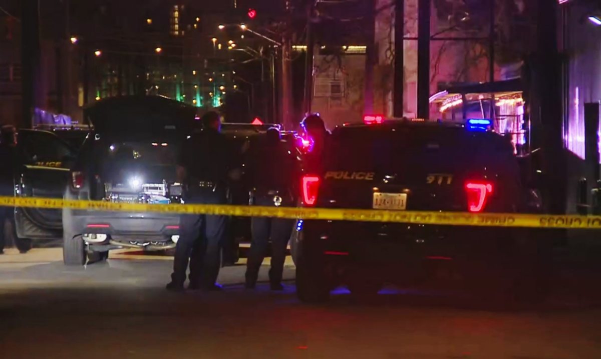 In this image made from video provided by KSAT, San Antonio police officers work the scene of a deadly shooting at the Ventura, a music venue in San Antonio, Texas on Jan. 19, 2020. (KSAT via AP)