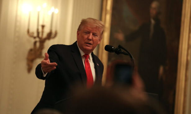 President Donald Trump speaks to the U.S. Conference of Mayors in the White House in Washington on Jan. 24, 2020. (Charlotte Cuthbertson/The Epoch Times)
