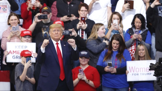 President Donald Trump walks to the podium before speaking at a campaign rally inside of the Knapp Center arena at Drake University in Des Moines, Iowa, on Jan. 30, 2020. (Tom Brenner/Getty Images)