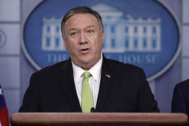 Secretary of State Mike Pompeo briefs reporters about additional sanctions placed on Iran, at the White House on January 10, 2019, in Washington with and Treasury Secretary Steve Mnuchin. (Evan Vucci/AP Photo)