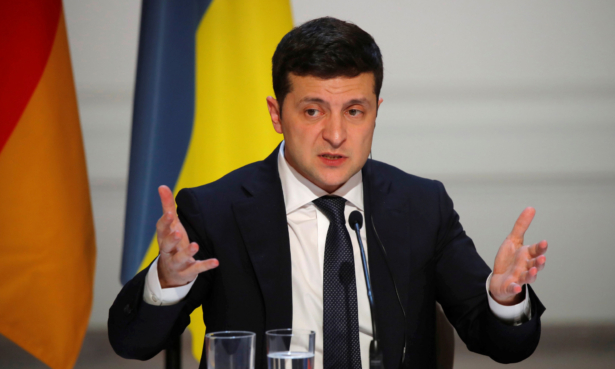 Ukraine's President Volodymyr Zelenskyy speaks during a press conference after a summit on Ukraine at the Elysee Palace, in Paris, on Dec. 9, 2019. (Charles Platiau/AFP via Getty Images)