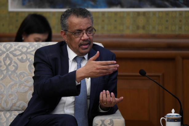 Tedros Adhanom, director general of the World Health Organization, speaks during a meeting with Chinese Foreign Minister Wang Yi at the Diaoyutai State Guesthouse in Beijing, China, January 28, 2020. (Naohiko Hatta/Pool via Reuters)