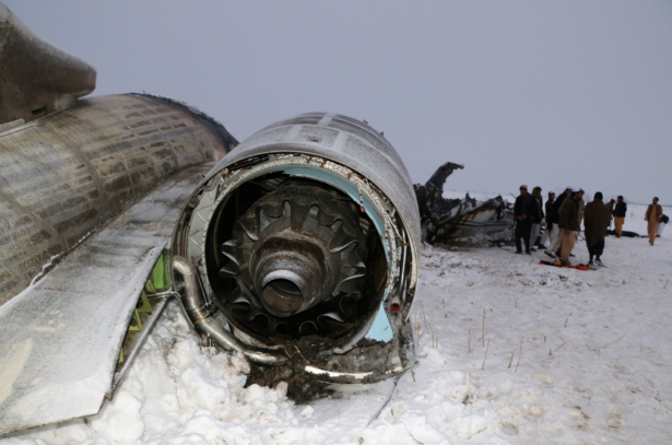 The wreckage of an airplane is seen after a crash in Deh Yak district of Ghazni province, Afghanistan on Jan. 27, 2020. (Reuters)