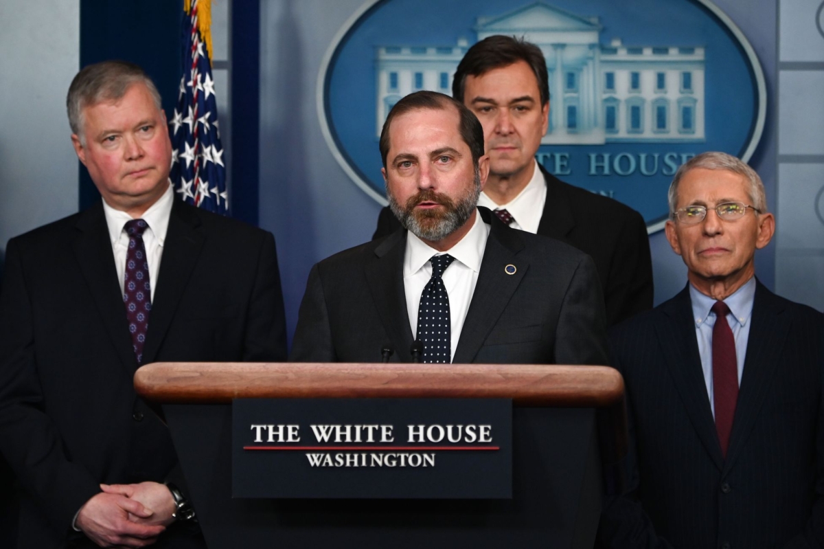 US Secretary of Health and Human Services Alex Azar takes questions during a briefing with members of the president's Coronavirus Task Force in Washington, on Jan. 31, 2020. (Andrew Caballero-Reynolds/AFP via Getty Images)