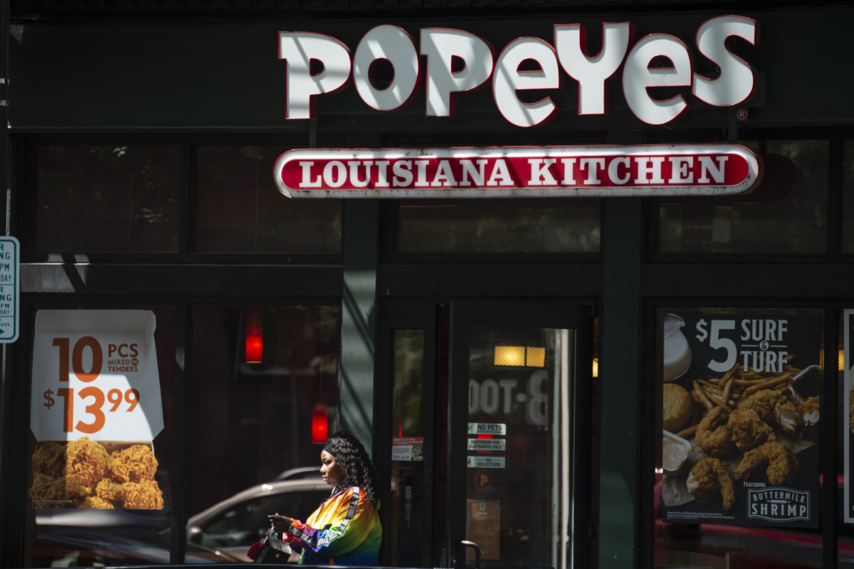 A Popeyes fast food chain restaurant-US