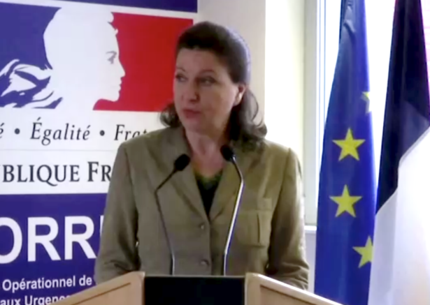 French Health Minister Agnes Buzyn announces the first confirmed coronavirus-related death in Europe at a news conference in Paris, France, on Feb. 15, 2020. (Screenshot/Reuters TV)