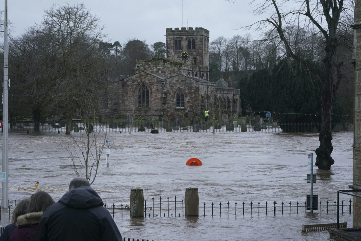 Flooded streets in Appleby-in-Westmorland, Cumbria, as Storm Ciara hits the UK on Sunday, February 9, 2020. (Owen Humphreys/PA Wire)