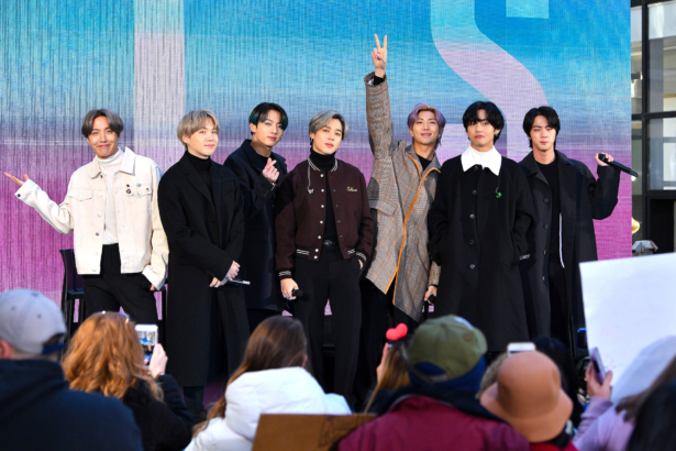 (L-R) J-Hope, SUGA, Jungkook, Jimin, RM, V, and Jin of the K-pop boy band BTS visit the "Today" Show at Rockefeller Plaza in New York City on Feb. 21, 2020. (Dia Dipasupil/Getty Images)