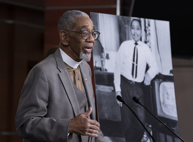 Rep. Bobby Rush (D-Ill.) speaks during a news conference about the "Emmett Till Antilynching Act" which would designate lynching as a hate crime under federal law, in Capitol Hill, Washington, on Feb. 26, 2020. (J. Scott Applewhite/AP Photo)